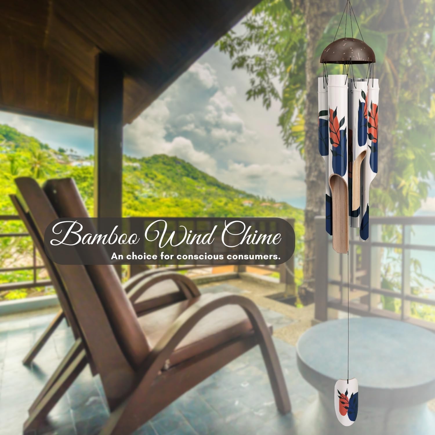 Image of the Bamboo Wind Chime with the text "A Choice for Conscious Consumers".