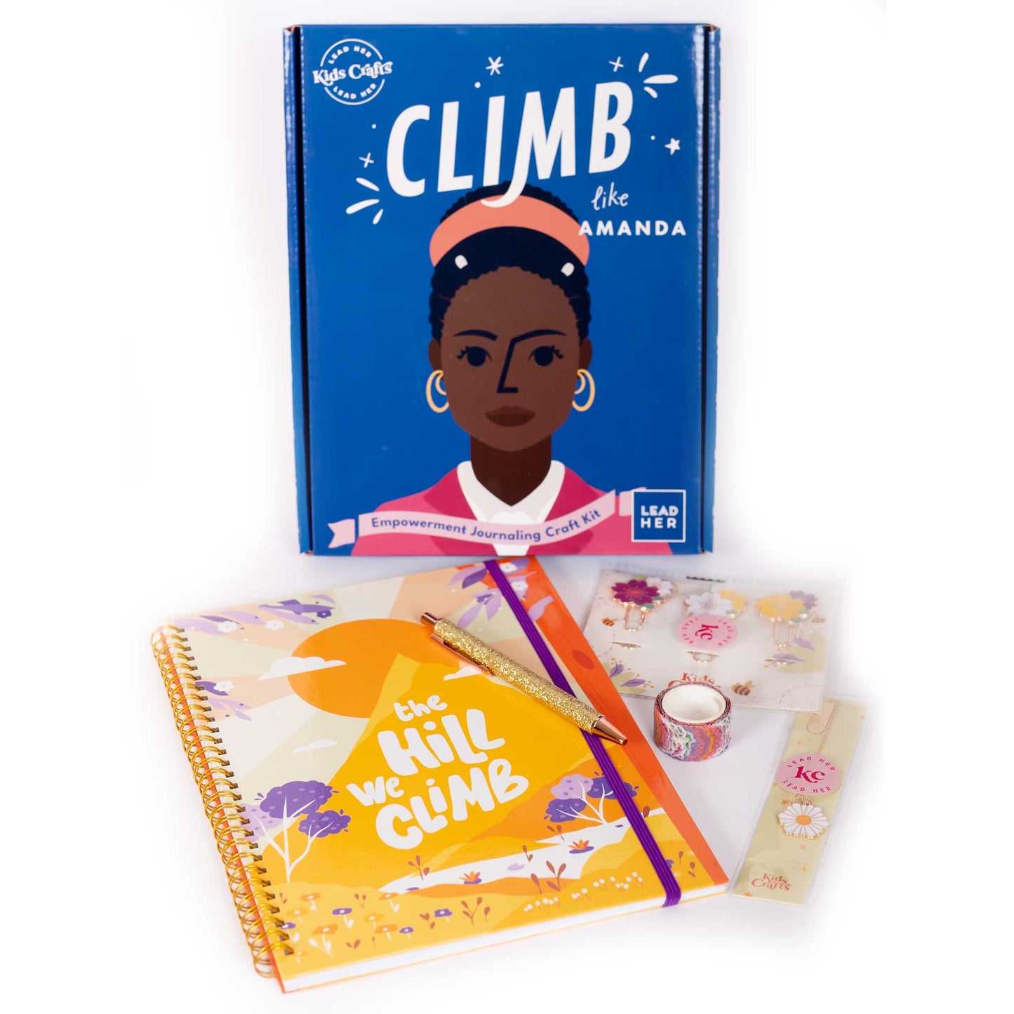 The Kids Crafts "Climb like Amanda"  with the supplies displayed in front of the box.