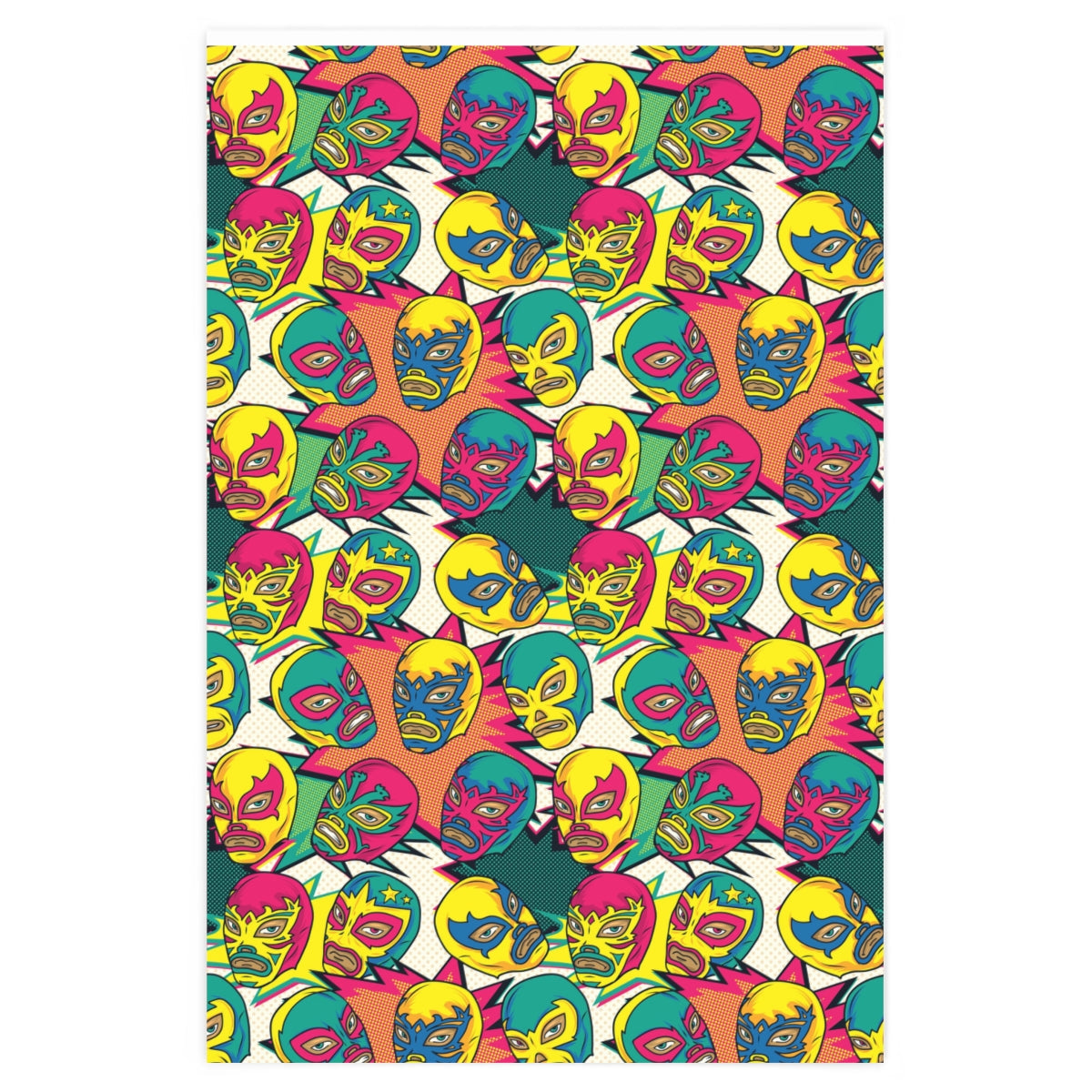 A larger view of the Bright Luchador gift wrapping paper, the size is 24" x 36".