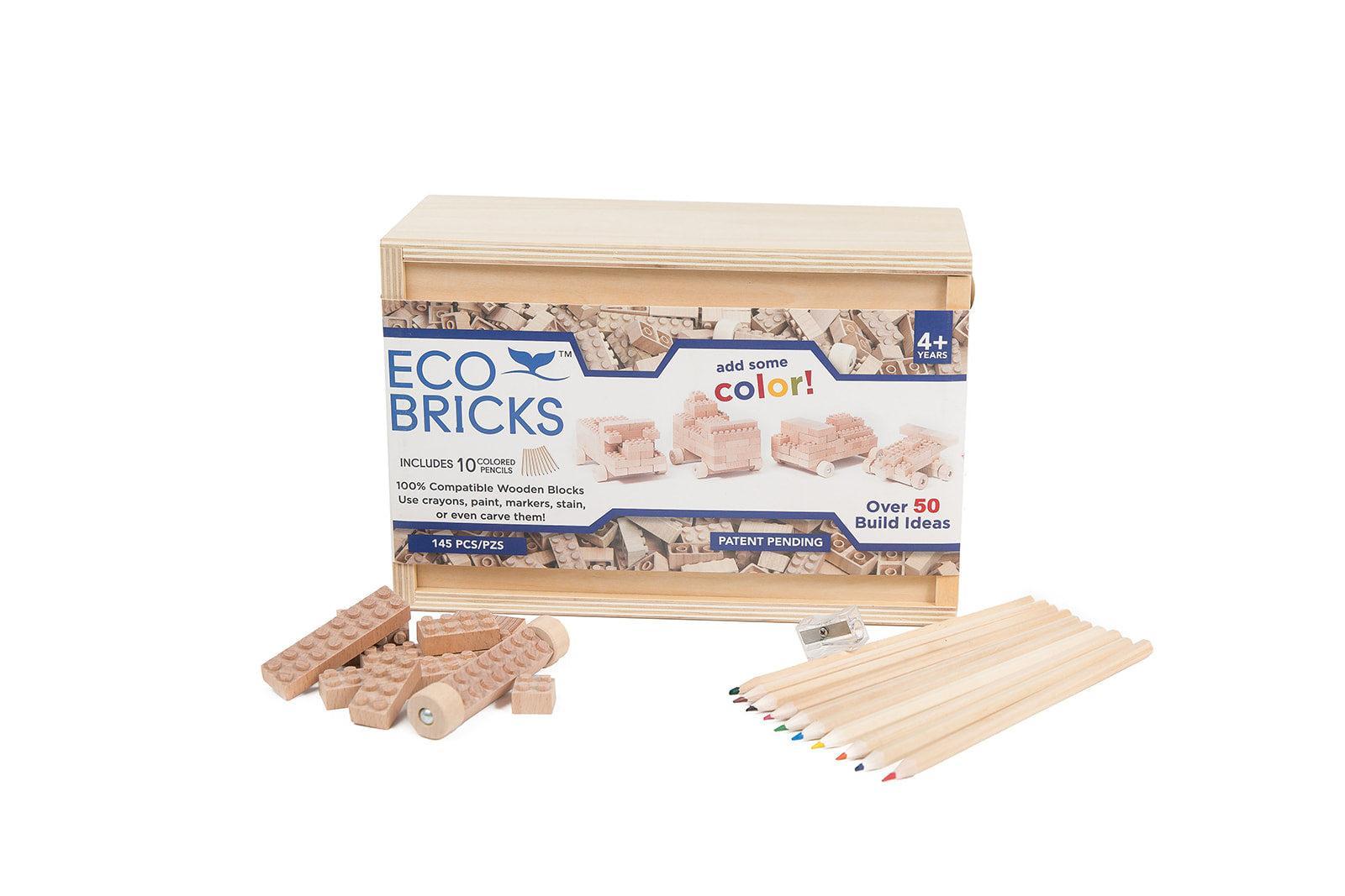 Wooden building block set of 145 pieces from the Eco-Bricks you can also add some color to them.