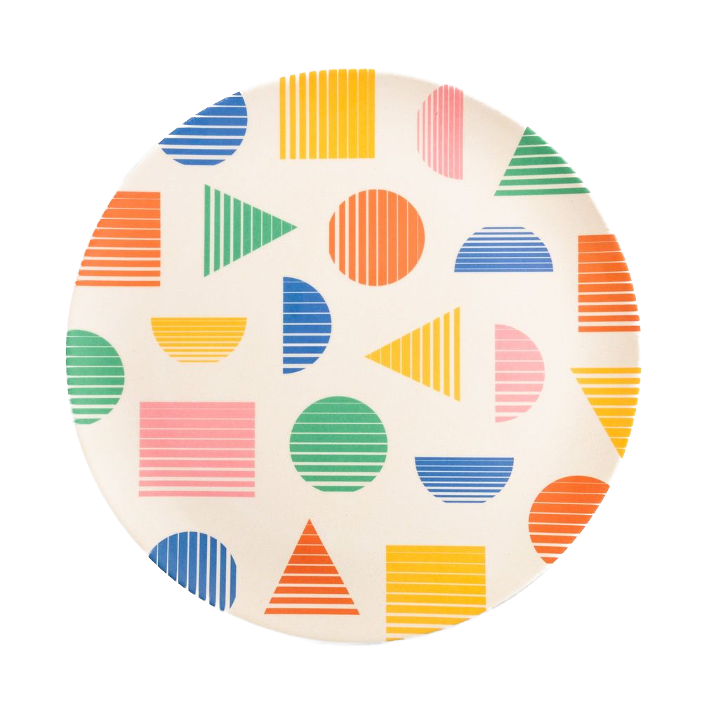 Bamboo Plate white background with softer tones of colors and geometric shapes throughout on Kangyco.com.