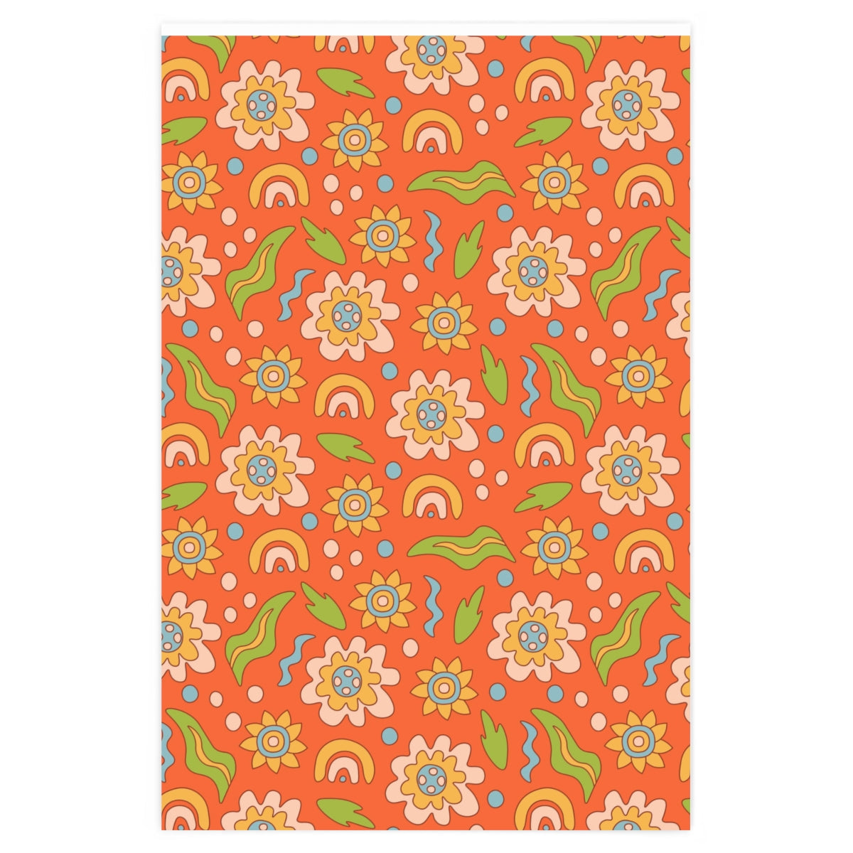 The orange groovy gift wrapping paper in the size 24 x 36 available at Kangyco.com.