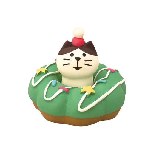 Pawsome 160 Cat with a Santa Hat popping out of the doughnut hole. The doughnut is decorated very festive with green, a white stripe, and colorful stars and sprinkles.