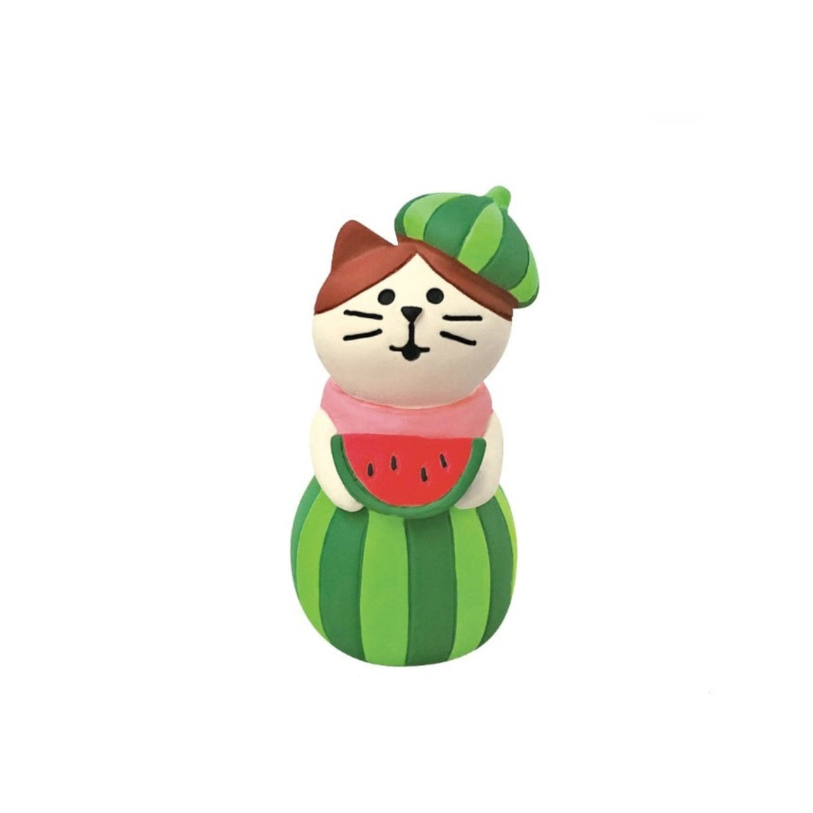 Pawsome figurines #333 of a cat wearing a watermelon outfit holding a watermelon slice.