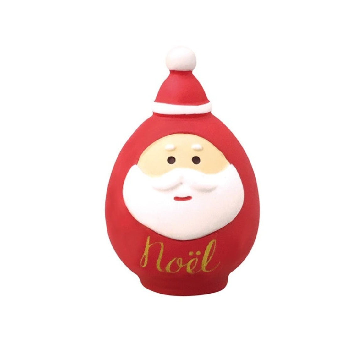 This Pawsome Clay Figurine is of Santa but it is in the shape of an tree ornament (but isn't) and the text in gold reads "Noel".