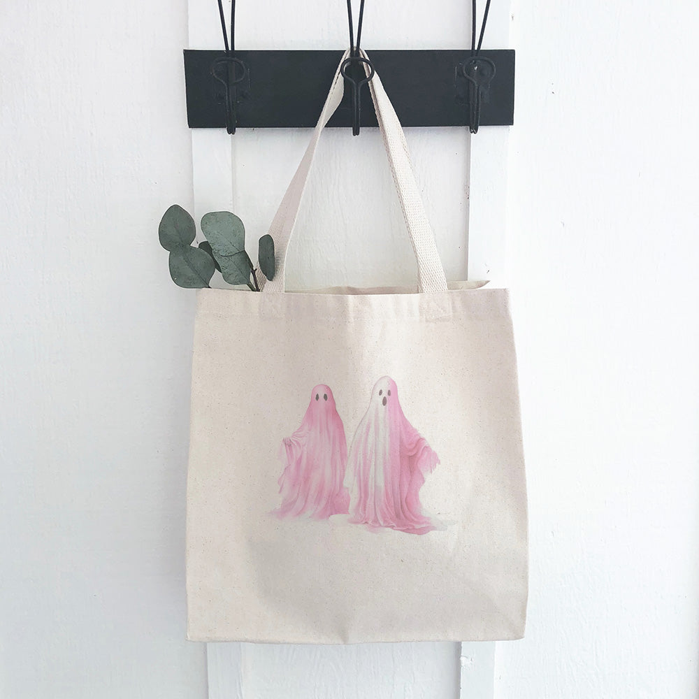 Pink Ghosts canvas tote bag available on Kangyco.com, perfect for the upcoming October Spooky Season.