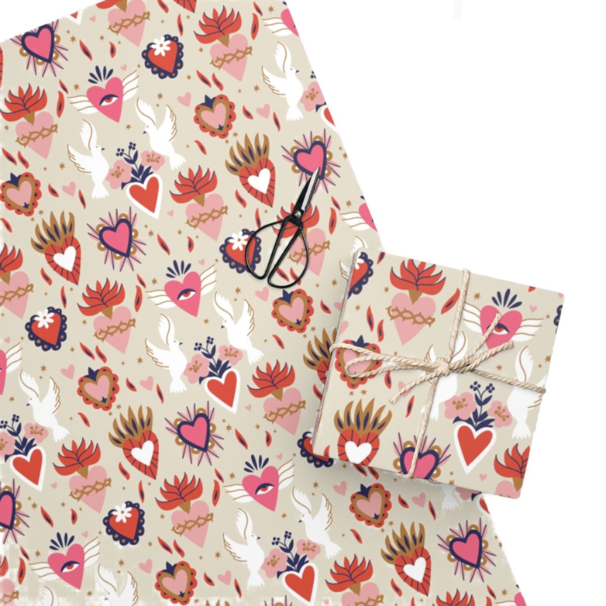 A beautiful sacred heart gift wrapping paper available on Kangyco.com.