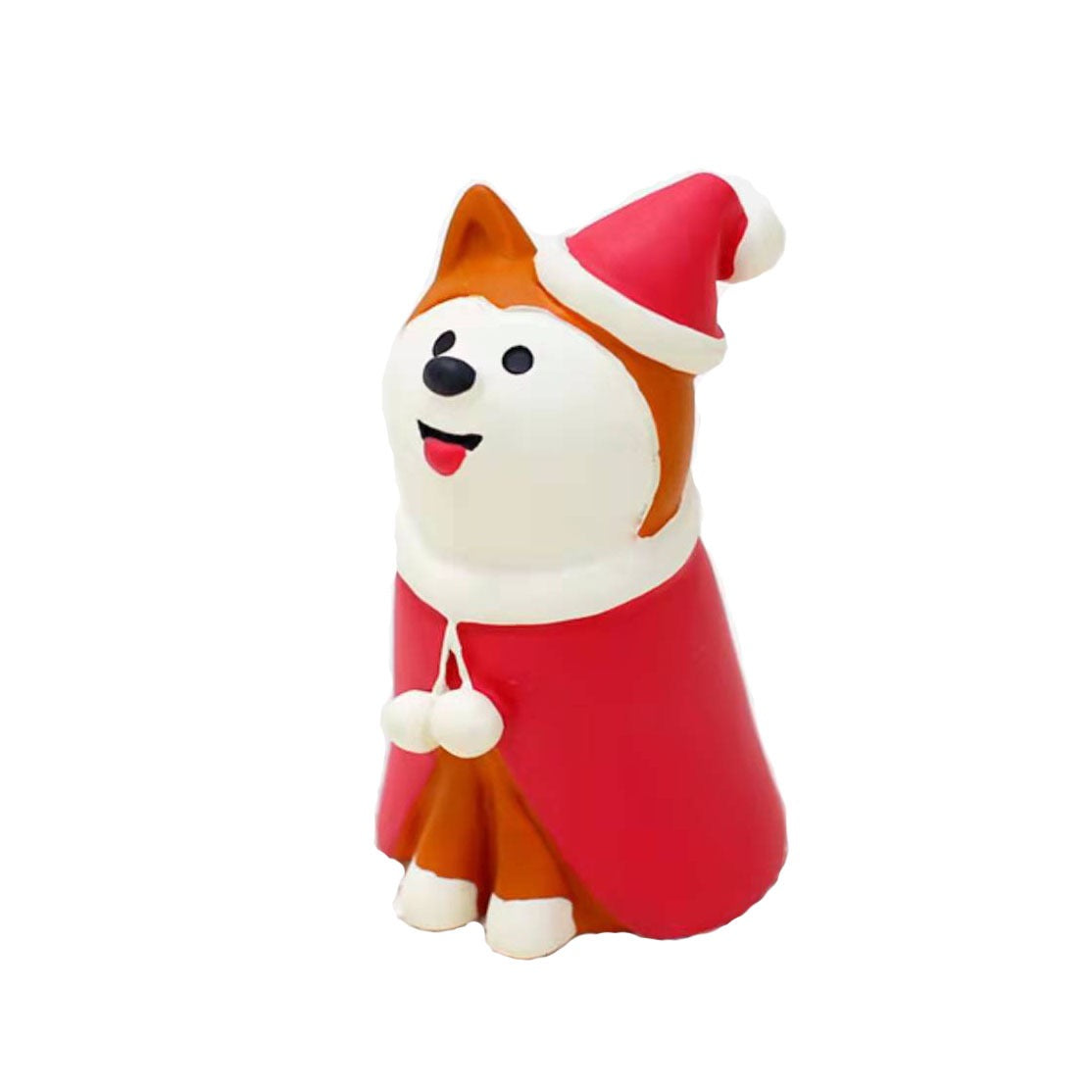 A Pawsome figuring of a Shiba Inu pup with a Santa hat and a Red with white detail cape.