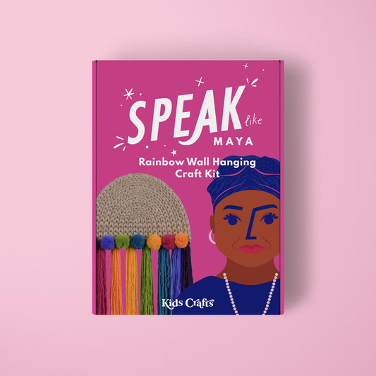 Front box of the Kid's Crafts "Speak Like Maya" Rainbow Wall Hanging Craft Kit.