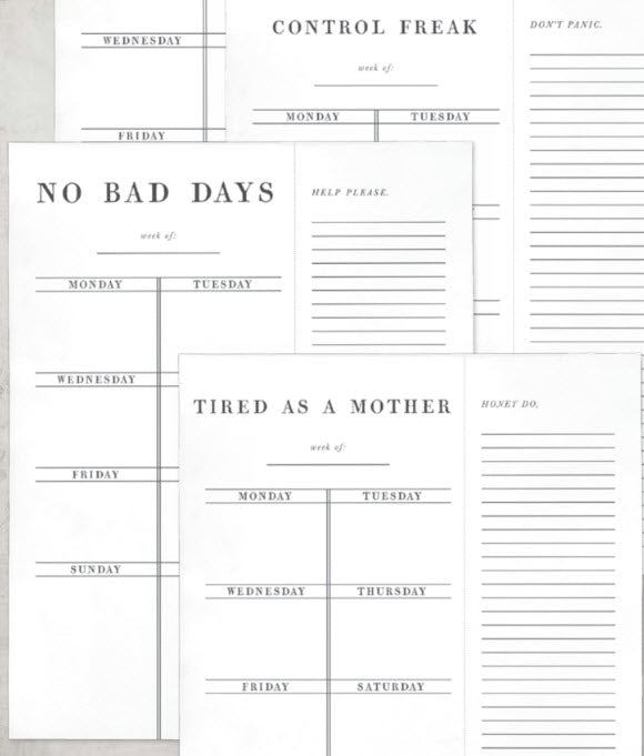 Variety of Weekly List Notepads, including "No Bad Days.