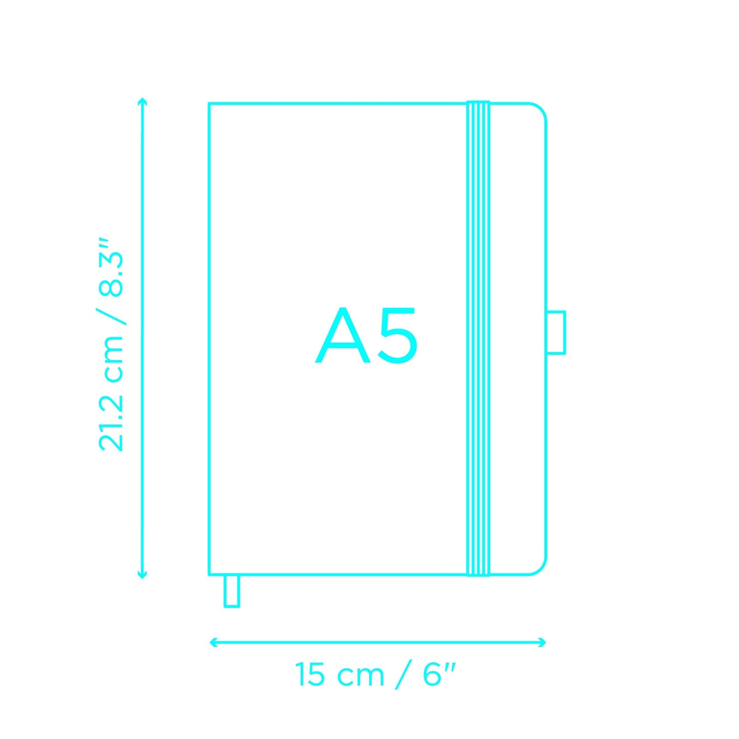 The sizing of the Wink A5, 8.3" x 6" Grid Notebook.