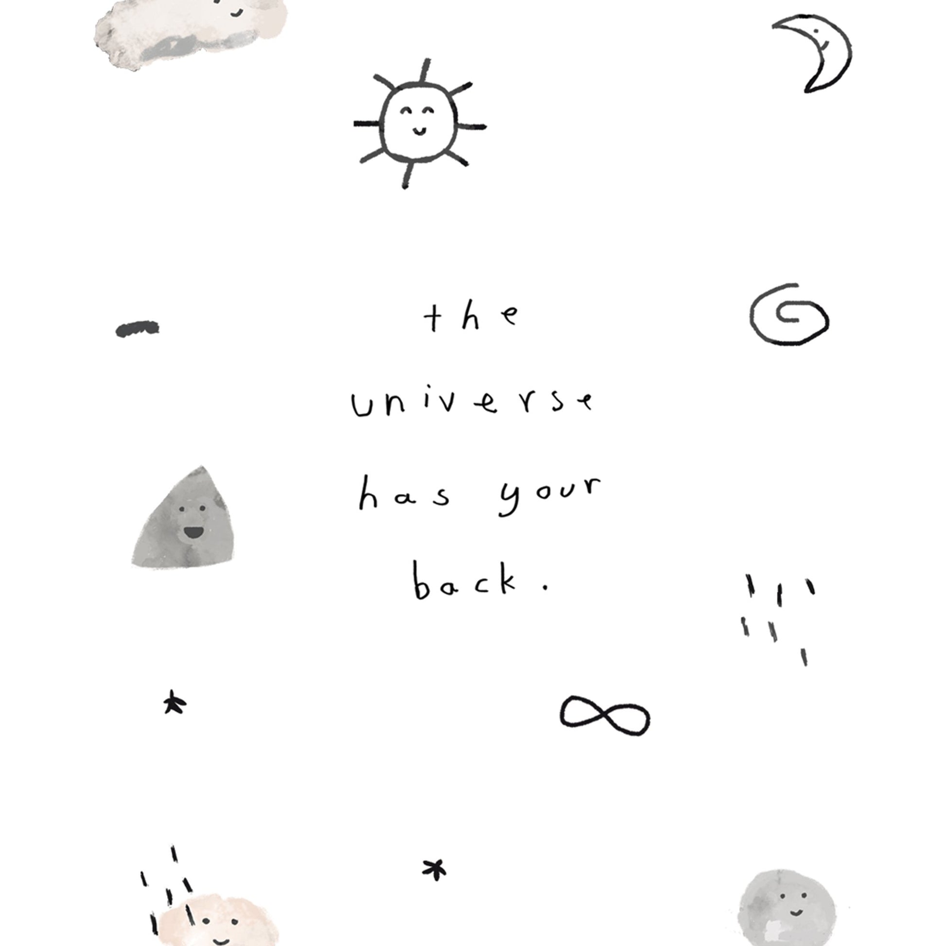 A zoomed in version of the greeting card with the text "the universe has your back".